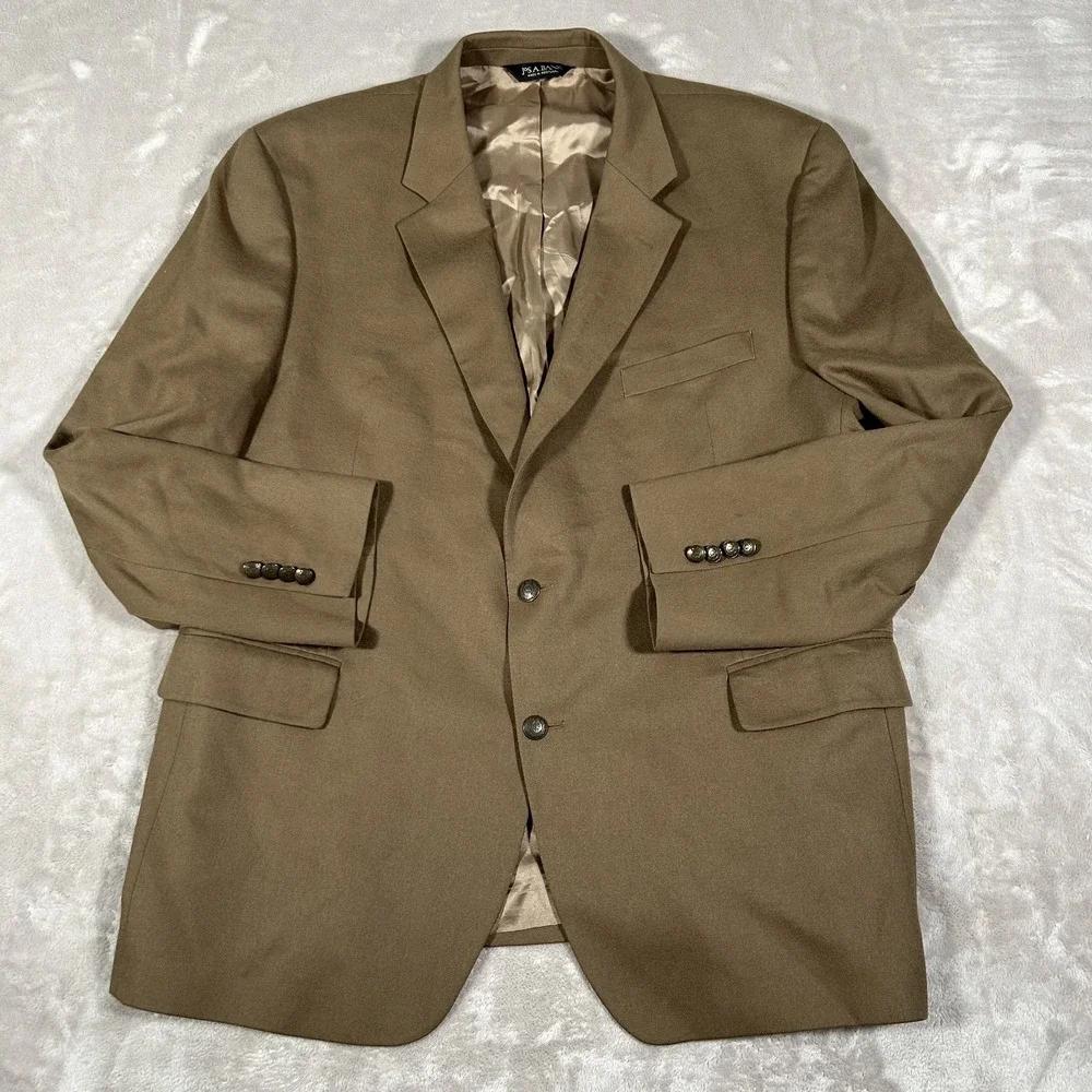 Jos. A. Bank Blazer Mens 48R Beige Wool Cashmere Jacket Sport Coat Made Portugal